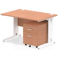 Impulse 1200 Rectangular Desk with 2 Drawer Mobile Pedestal, White Cable Managed Leg, Beech