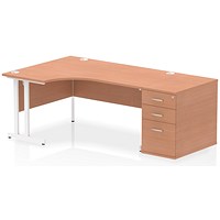 Impulse 1600mm Corner Desk, Left Hand, White Cantilever Leg, Beech, With 800mm Deep Desk High Pedestal