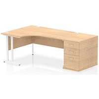 Impulse 1600mm Corner Desk, Left Hand, White Cantilever Leg, Maple, With 800mm Deep Desk High Pedestal