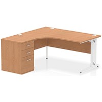 Impulse 1600mm Corner Desk, Left Hand, White Cable Managed Leg, Oak, With 600mm Deep Desk High Pedestal