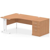 Impulse 1600mm Corner Desk, Left Hand, White Cable Managed Leg, Oak, With 800mm Deep Desk High Pedestal