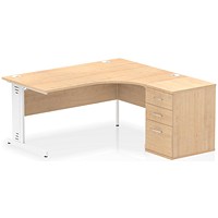 Impulse 1600mm Corner Desk, Right Hand, White Cable Managed Leg, Maple, With 600mm Deep Desk High Pedestal