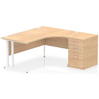 Impulse 1600mm Corner Desk, Right Hand, White Cantilever Leg, Maple, With 600mm Deep Desk High Pedestal