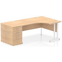 Impulse 1600mm Corner Desk, Right Hand, White Cantilever Leg, Maple, With 800mm Deep Desk High Pedestal