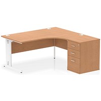 Impulse 1600mm Corner Desk, Right Hand, White Cable Managed Leg, Oak, With 600mm Deep Desk High Pedestal