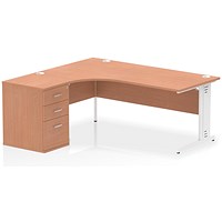 Impulse 1800mm Corner Desk, Left Hand, White Cable Managed Leg, Beech, With 600mm Deep Desk High Pedestal