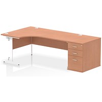 Impulse 1800mm Corner Desk, Left Hand, White Cable Managed Leg, Beech, With 800mm Deep Desk High Pedestal