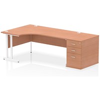 Impulse 1800mm Corner Desk, Left Hand, White Cantilever Leg, Beech, With 800mm Deep Desk High Pedestal