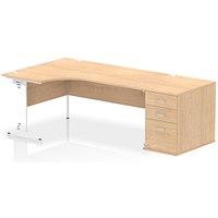 Impulse 1800mm Corner Desk, Left Hand, White Cable Managed Leg, Maple, With 800mm Deep Desk High Pedestal