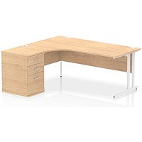 Impulse 1800mm Corner Desk, Left Hand, White Cantilever Leg, Maple, With 600mm Deep Desk High Pedestal