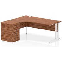 Impulse 1800mm Corner Desk, Left Hand, White Cantilever Leg, Walnut, With 600mm Deep Desk High Pedestal