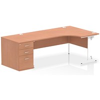 Impulse 1800mm Corner Desk, Right Hand, White Cable Managed Leg, Beech, With 800mm Deep Desk High Pedestal