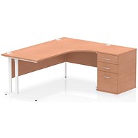 Impulse 1800mm Corner Desk, Right Hand, White Cantilever Leg, Beech, With 600mm Deep Desk High Pedestal