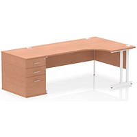 Impulse 1800mm Corner Desk, Right Hand, White Cantilever Leg, Beech, With 800mm Deep Desk High Pedestal