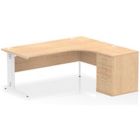 Impulse 1800mm Corner Desk, Right Hand, White Cable Managed Leg, Maple, With 600mm Deep Desk High Pedestal