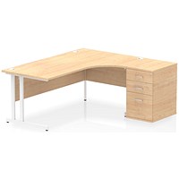 Impulse 1800mm Corner Desk, Right Hand, White Cantilever Leg, Maple, With 600mm Deep Desk High Pedestal