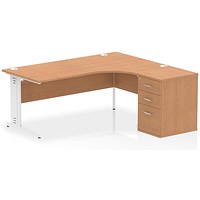 Impulse 1800mm Corner Desk, Right Hand, White Cable Managed Leg, Oak, With 600mm Deep Desk High Pedestal