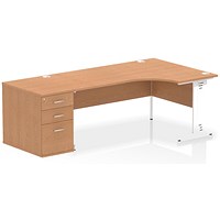 Impulse 1800mm Corner Desk, Right Hand, White Cable Managed Leg, Oak, With 800mm Deep Desk High Pedestal