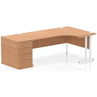 Impulse 1800mm Corner Desk, Right Hand, White Cantilever Leg, Oak, With 800mm Deep Desk High Pedestal