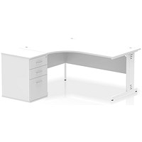 Impulse 1600mm Corner Desk, Left Hand, White Cable Managed Leg, White, With 600mm Deep Desk High Pedestal