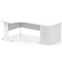 Impulse 1600mm Corner Desk, Left Hand, White Cable Managed Leg, White, With 800mm Deep Desk High Pedestal