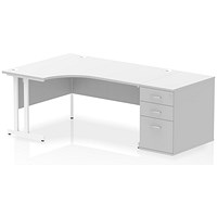 Impulse 1600mm Corner Desk, Left Hand, White Cantilever Leg, White, With 800mm Deep Desk High Pedestal