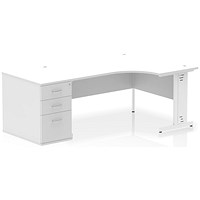 Impulse 1600mm Corner Desk, Right Hand, White Cable Managed Leg, White, With 800mm Deep Desk High Pedestal