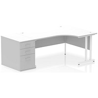 Impulse 1600mm Corner Desk, Right Hand, White Cantilever Leg, White, With 800mm Deep Desk High Pedestal