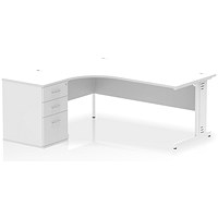 Impulse 1800mm Corner Desk, Left Hand, White Cable Managed Leg, White, With 600mm Deep Desk High Pedestal