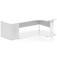 Impulse 1800mm Corner Desk, Right Hand, White Cable Managed Leg, White, With 800mm Deep Desk High Pedestal