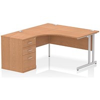 Impulse 1400mm Corner Desk with 600mm Desk High Pedestal, Left Hand, Silver Cantilever Leg, Oak