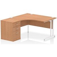 Impulse 1400mm Corner Desk with 600mm Desk High Pedestal, Left Hand, White Cantilever Leg, Oak