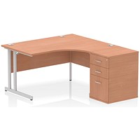 Impulse 1400mm Corner Desk with 600mm Desk High Pedestal, Right Hand, Silver Cantilever Leg, Beech