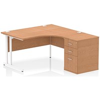 Impulse 1400mm Corner Desk with 600mm Desk High Pedestal, Right Hand, White Cantilever Leg, Oak