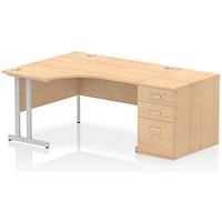 Impulse 1400mm Corner Desk with 800mm Desk High Pedestal, Left Hand, Silver Cantilever Leg, Maple