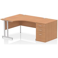 Impulse 1400mm Corner Desk with 800mm Desk High Pedestal, Left Hand, Silver Cantilever Leg, Oak