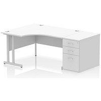 Impulse 1400mm Corner Desk with 800mm Desk High Pedestal, Left Hand, Silver Cantilever Leg, White