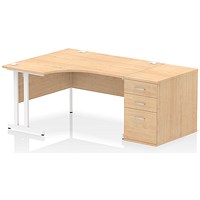 Impulse 1400mm Corner Desk with 800mm Desk High Pedestal, Left Hand, White Cantilever Leg, Maple