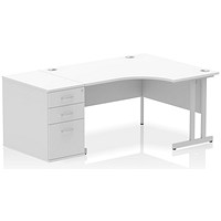 Impulse 1400mm Corner Desk with 800mm Desk High Pedestal, Right Hand, Silver Cantilever Leg, White