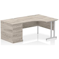 Impulse 1400mm Corner Desk with 800mm Desk High Pedestal, Right Hand, Silver Cantilever Leg, Grey Oak