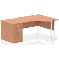 Impulse 1400mm Corner Desk with 800mm Desk High Pedestal, Right Hand, White Cantilever Leg, Beech