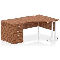 Impulse 1400mm Corner Desk with 800mm Desk High Pedestal, Right Hand, White Cantilever Leg, Walnut