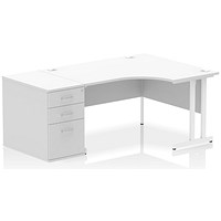 Impulse 1400mm Corner Desk with 800mm Desk High Pedestal, Right Hand, White Cantilever Leg, White