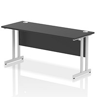 Impulse 1600mm Slim Rectangular Desk, Silver Cantilever Leg, Black