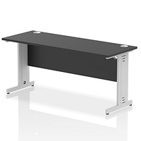 Impulse 1600mm Slim Rectangular Desk, Silver Cable Managed Leg, Black