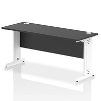 Impulse 1600mm Slim Rectangular Desk, White Cable Managed Leg, Black