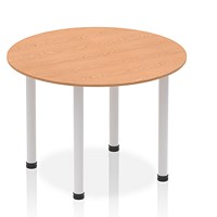 Impulse Circular Table, 1000mm, Oak, Silver Post Leg