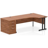 Impulse 1800mm Corner Desk, Right Hand, Black Cantiever Leg, Walnut, With 800mm Deep Desk High Pedestal