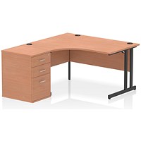 Impulse 1400mm Corner Desk with 600mm Desk High Pedestal, Left Hand, Black Cantilever Leg, Beech