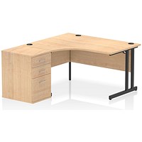 Impulse 1400mm Corner Desk with 600mm Desk High Pedestal, Left Hand, Black Cantilever Leg, Maple